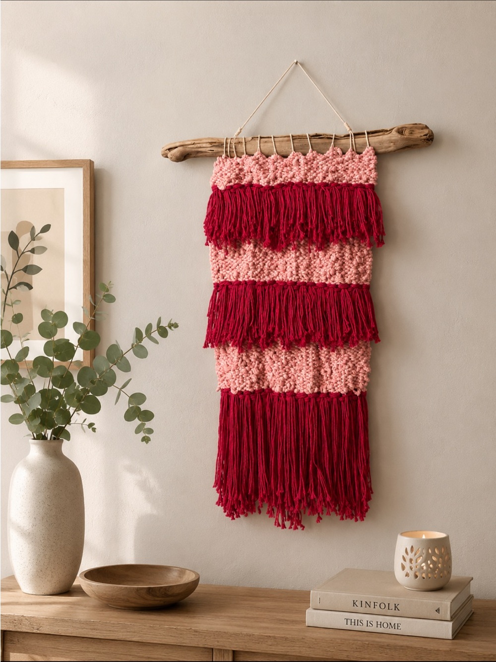 Handmade Pink Cotton Tapestry Weaving